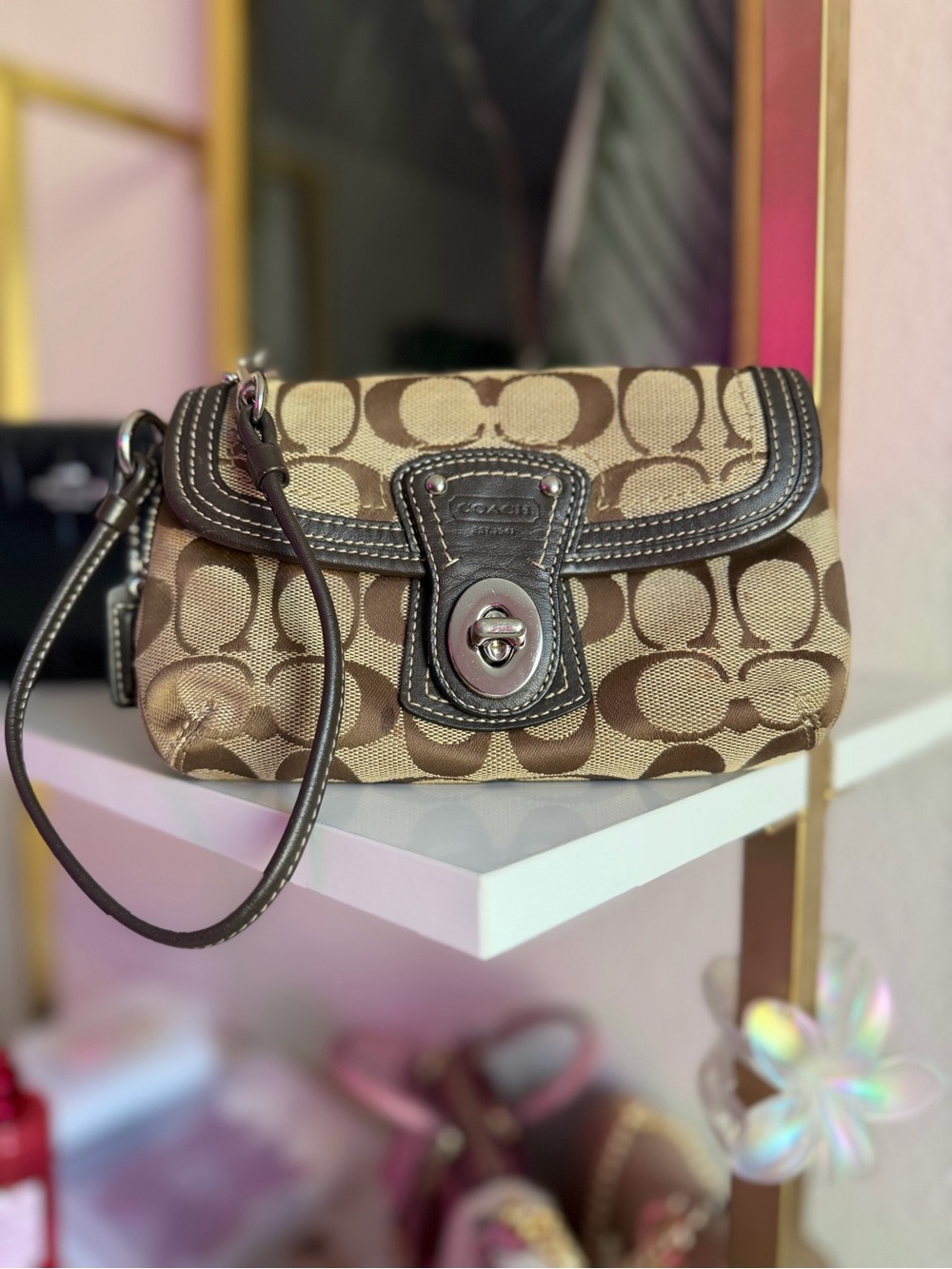 RARE Y2K Coach Signature C Turnlock Mini Shoulder Bag Wristlet Vintage